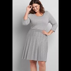 Lane Bryant Fit & Flare Gray Herringbone Pattern Sweater Dress Size 14/16